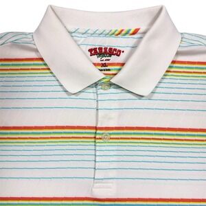 Vintage Tabasco Sports Polo Golf Shirt Men's XL Red Teal White‎ Striped